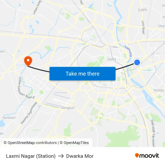 Laxmi Nagar (Station) to Dwarka Mor map