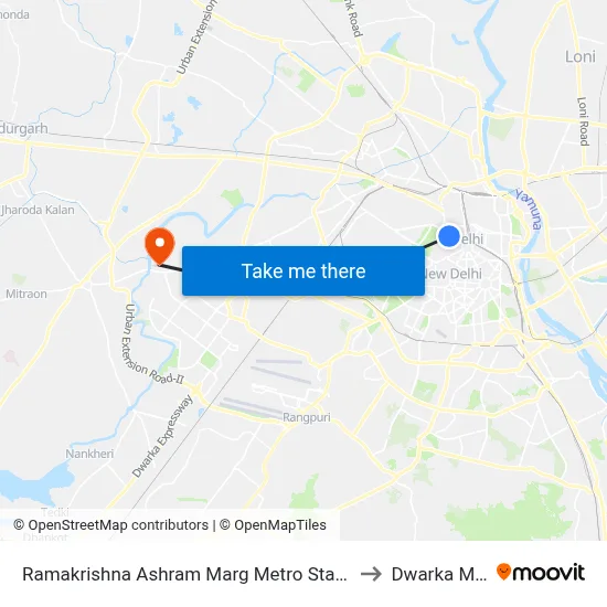 Ramakrishna Ashram Marg Metro Station to Dwarka Mor map