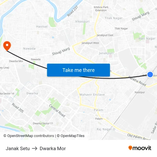 Janak Setu to Dwarka Mor map