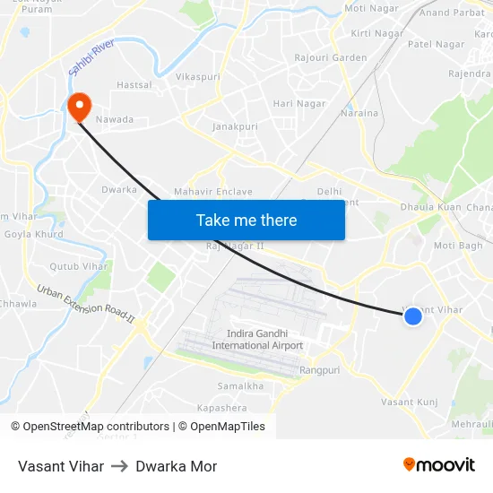 Vasant Vihar to Dwarka Mor map