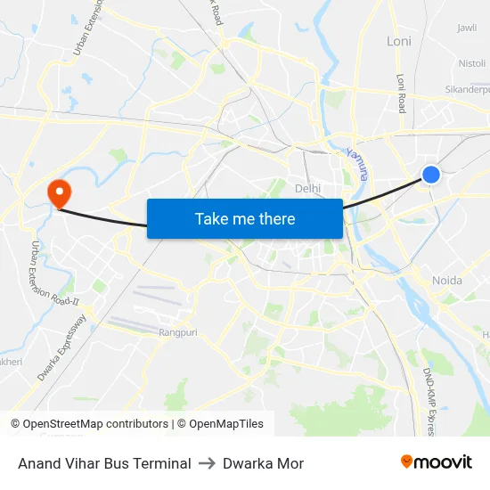 Anand Vihar Bus Terminal to Dwarka Mor map