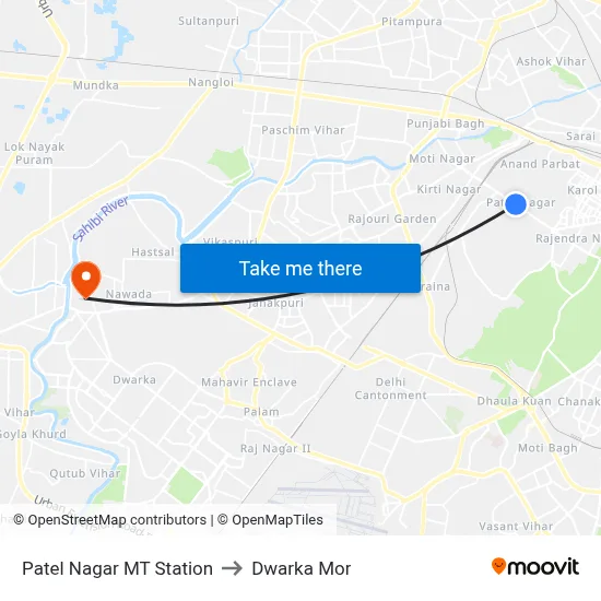 Patel Nagar MT Station to Dwarka Mor map