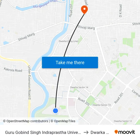 Guru Gobind Singh Indraprastha University to Dwarka Mor map