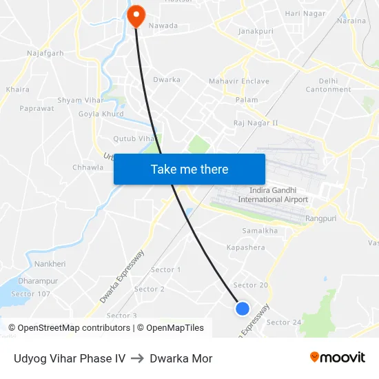 Udyog Vihar Phase IV to Dwarka Mor map