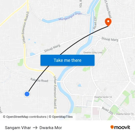 Sangam Vihar to Dwarka Mor map