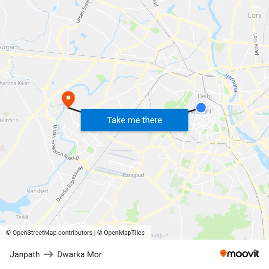 Janpath to Dwarka Mor map