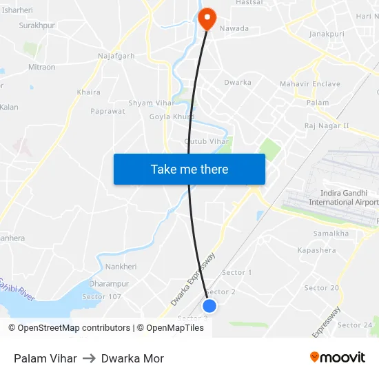 Palam Vihar to Dwarka Mor map