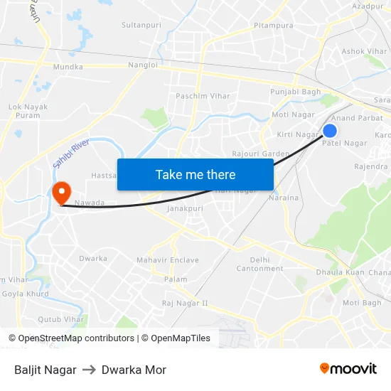 Baljit Nagar to Dwarka Mor map