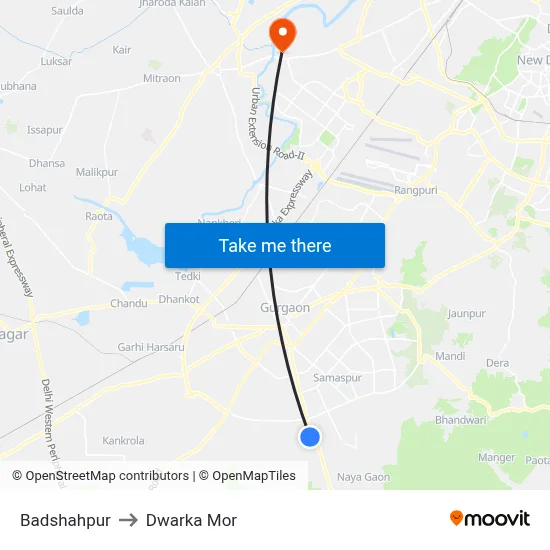 Badshahpur to Dwarka Mor map