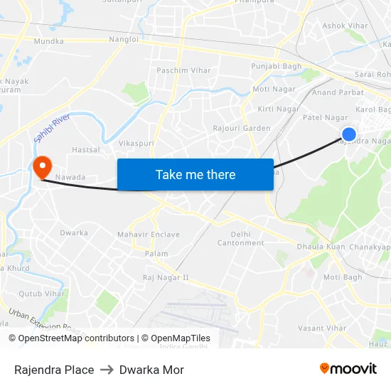 Rajendra Place to Dwarka Mor map