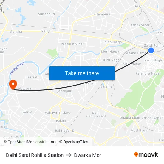 Delhi Sarai Rohilla Station to Dwarka Mor map