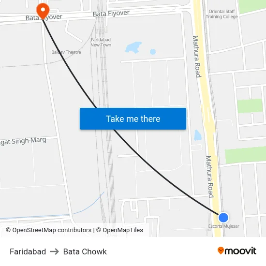 Faridabad to Bata Chowk map