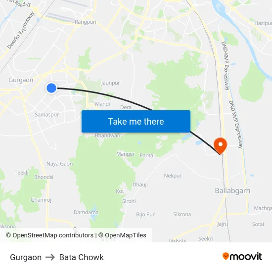 Gurgaon to Bata Chowk map