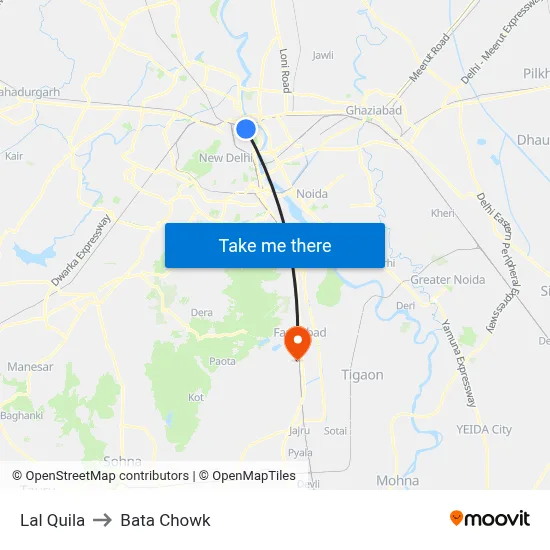 लाल किला to बाटा चौक map
