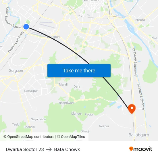 द्वारका सेक्टर 23 to बाटा चौक map