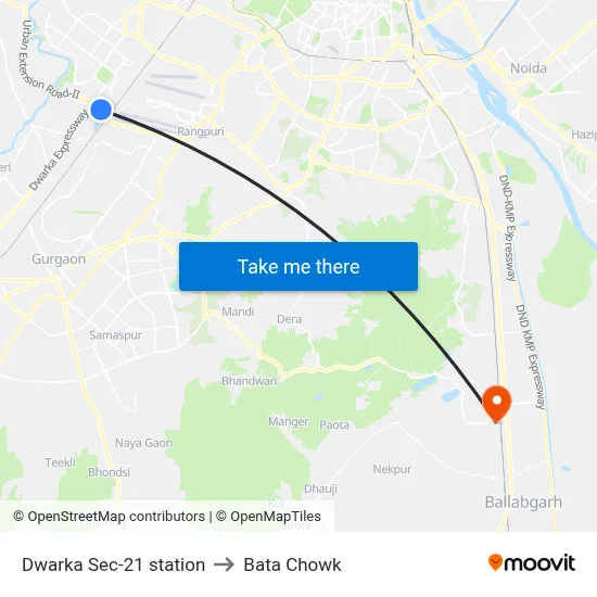 Dwarka Sec-21 station to बाटा चौक map