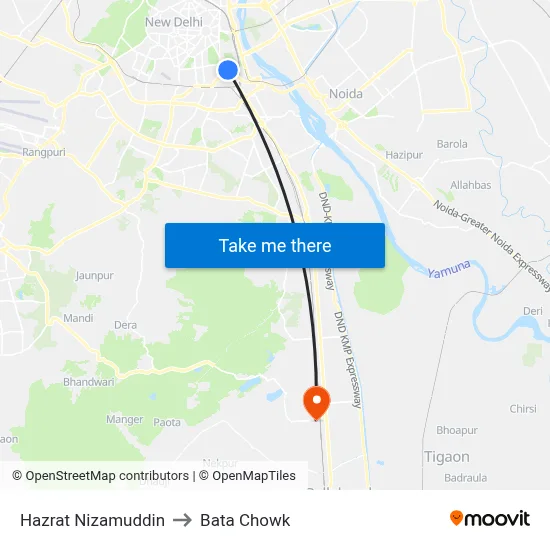 हज़रत निज़ामुद्दीन to बाटा चौक map