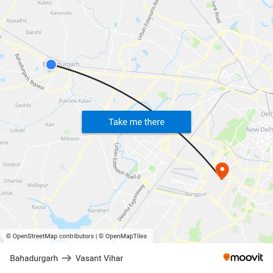 Bahadurgarh to Vasant Vihar map