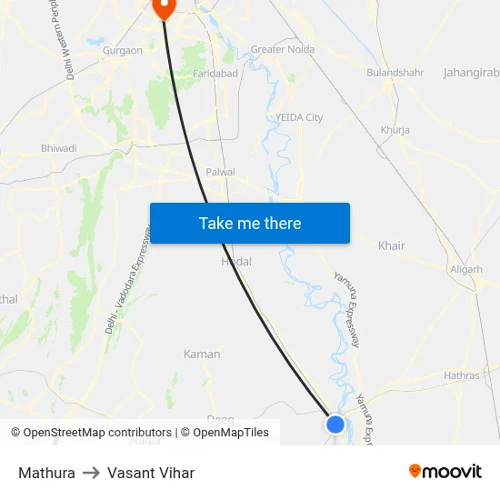 Mathura to Vasant Vihar map