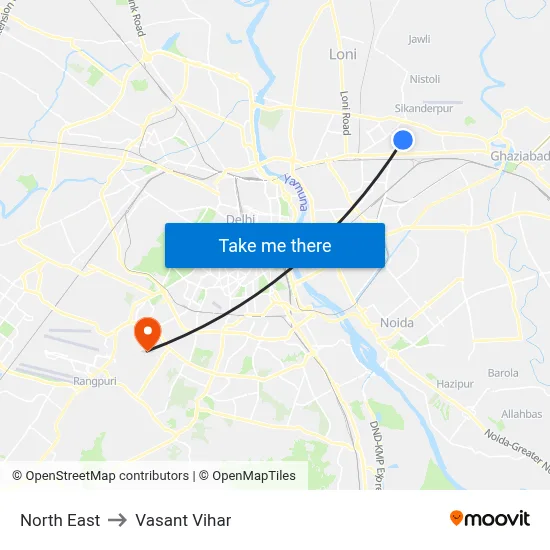 North East to Vasant Vihar map