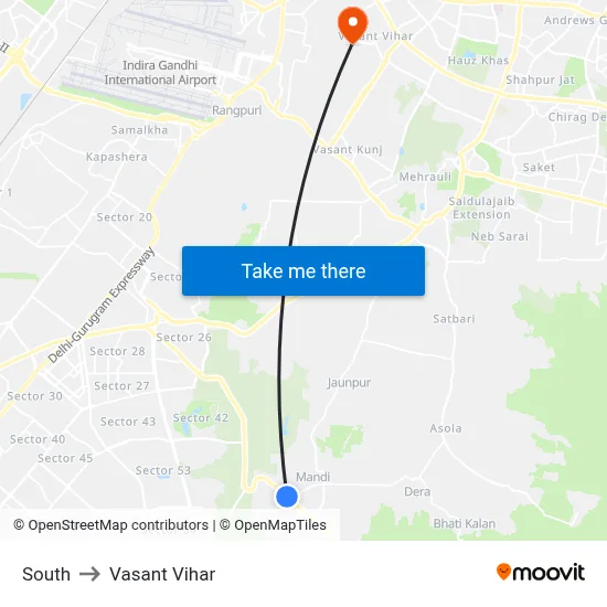 South to Vasant Vihar map