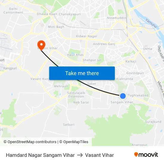 Hamdard Nagar Sangam Vihar to Vasant Vihar map