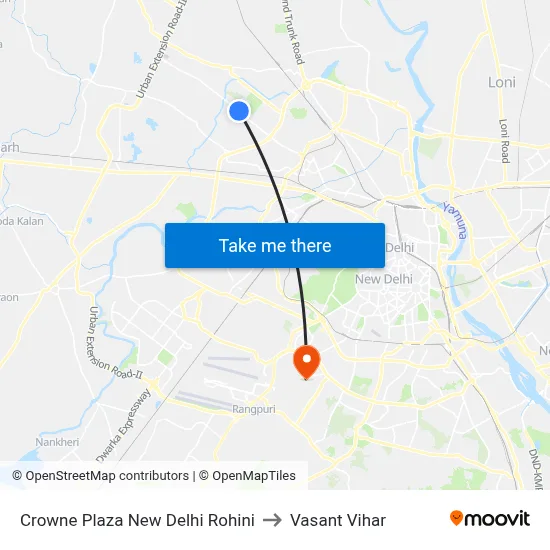Crowne Plaza New Delhi Rohini to Vasant Vihar map