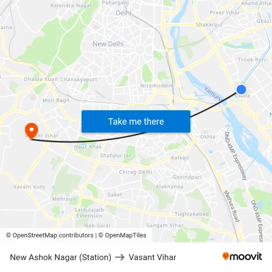 New Ashok Nagar (Station) to Vasant Vihar map
