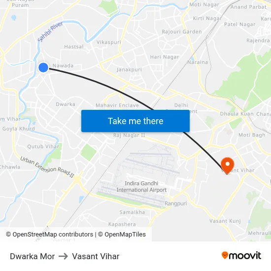 Dwarka Mor to Vasant Vihar map