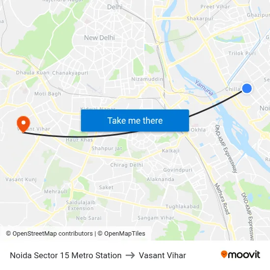 Noida Sector 15 Metro Station to Vasant Vihar map