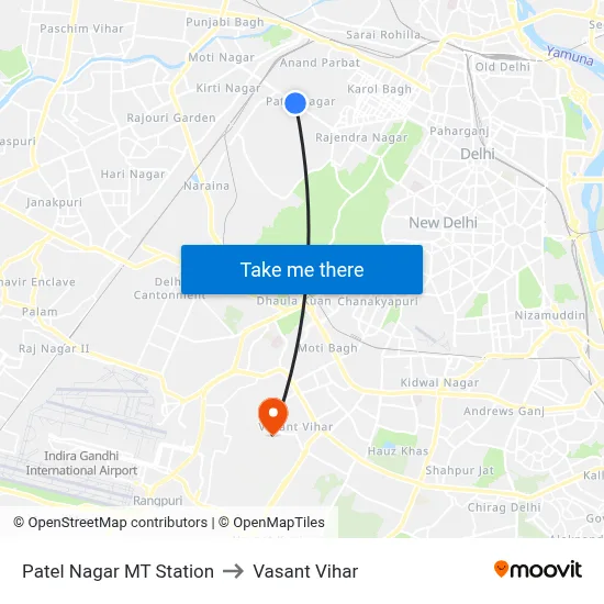 Patel Nagar MT Station to Vasant Vihar map
