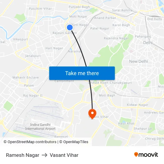 Ramesh Nagar to Vasant Vihar map