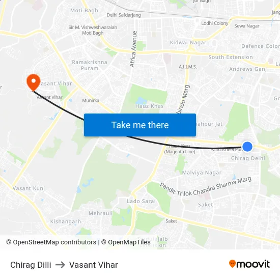 Chirag Dilli to Vasant Vihar map