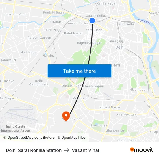 Delhi Sarai Rohilla Station to Vasant Vihar map