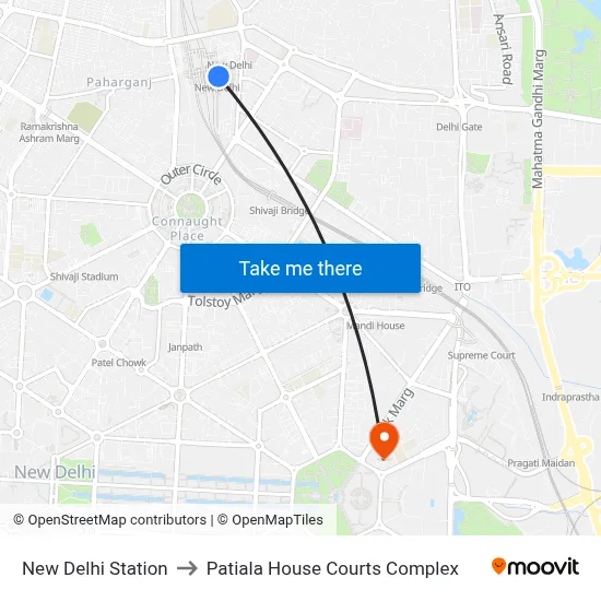 New Delhi Station to Patiala House Courts Complex map