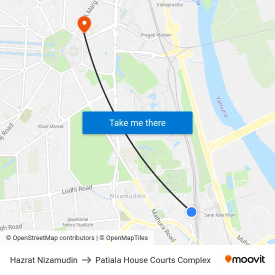Hazrat Nizamudin to Patiala House Courts Complex map