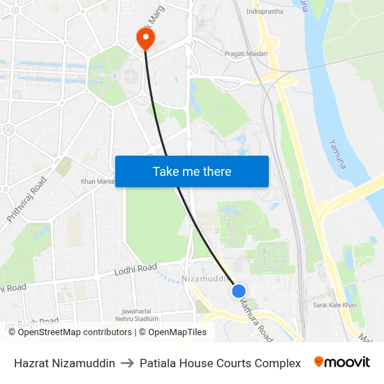 Hazrat Nizamuddin to Patiala House Courts Complex map
