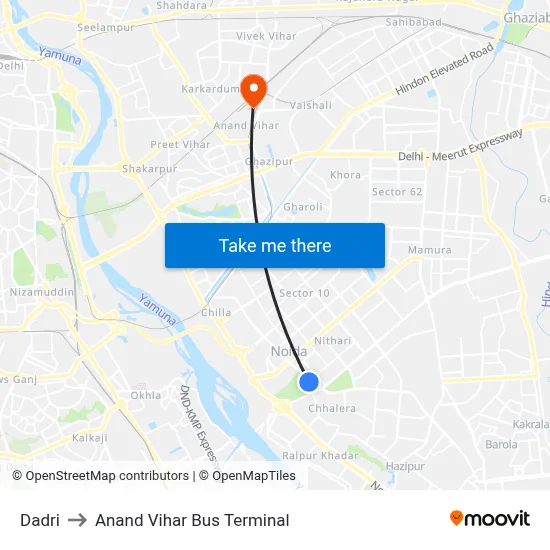 Dadri to Anand Vihar Bus Terminal map