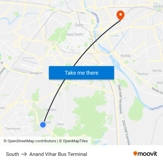 South to Anand Vihar Bus Terminal map
