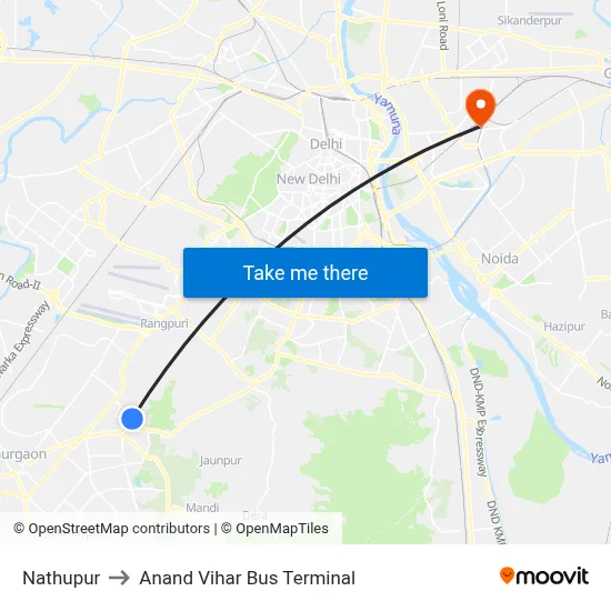Nathupur to Anand Vihar Bus Terminal map
