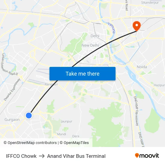 IFFCO Chowk to Anand Vihar Bus Terminal map
