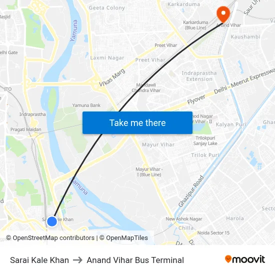 सराय काले खान to आनंद विहार बस टर्मिनल map