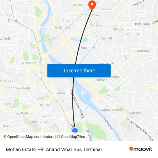 Mohan Estate to Anand Vihar Bus Terminal map