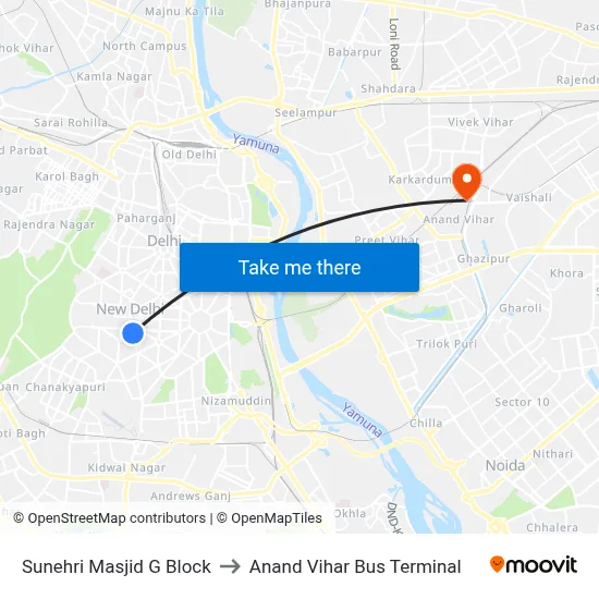 Sunehri Masjid G Block to Anand Vihar Bus Terminal map