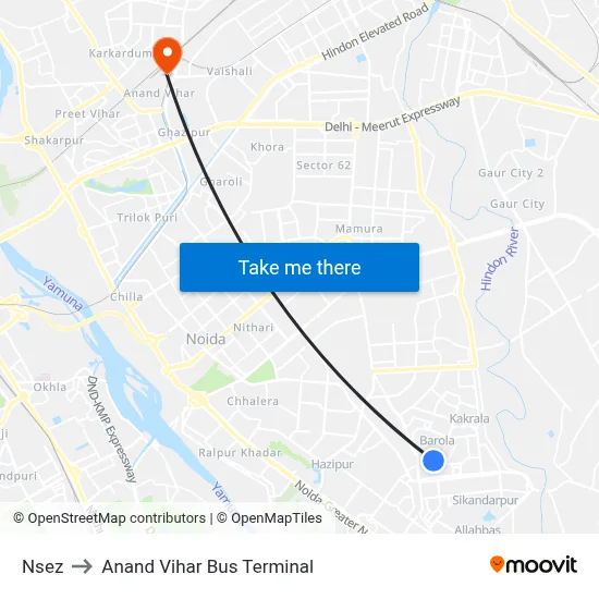 Nsez to Anand Vihar Bus Terminal map
