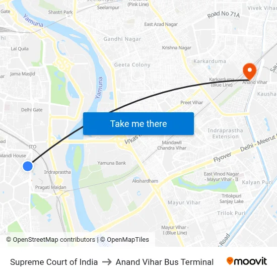 Supreme Court of India to Anand Vihar Bus Terminal map