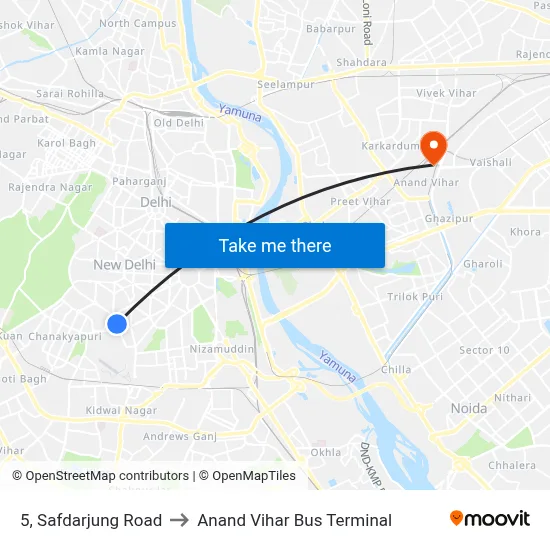 5, Safdarjung Road to Anand Vihar Bus Terminal map