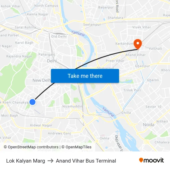 Lok Kalyan Marg to Anand Vihar Bus Terminal map