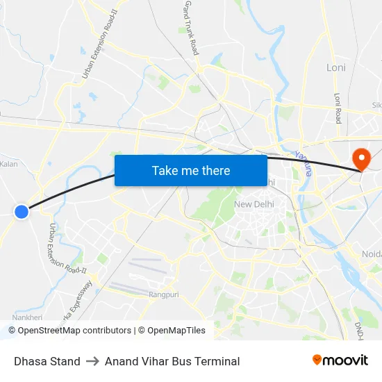 Dhasa Stand to Anand Vihar Bus Terminal map