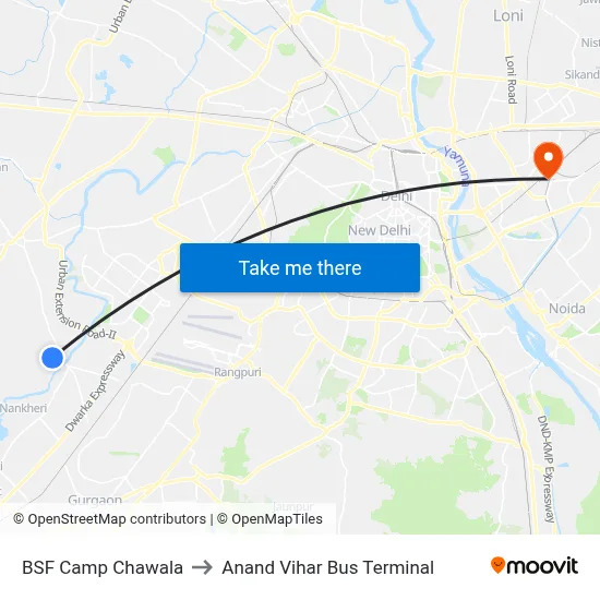 BSF Camp Chawala to Anand Vihar Bus Terminal map